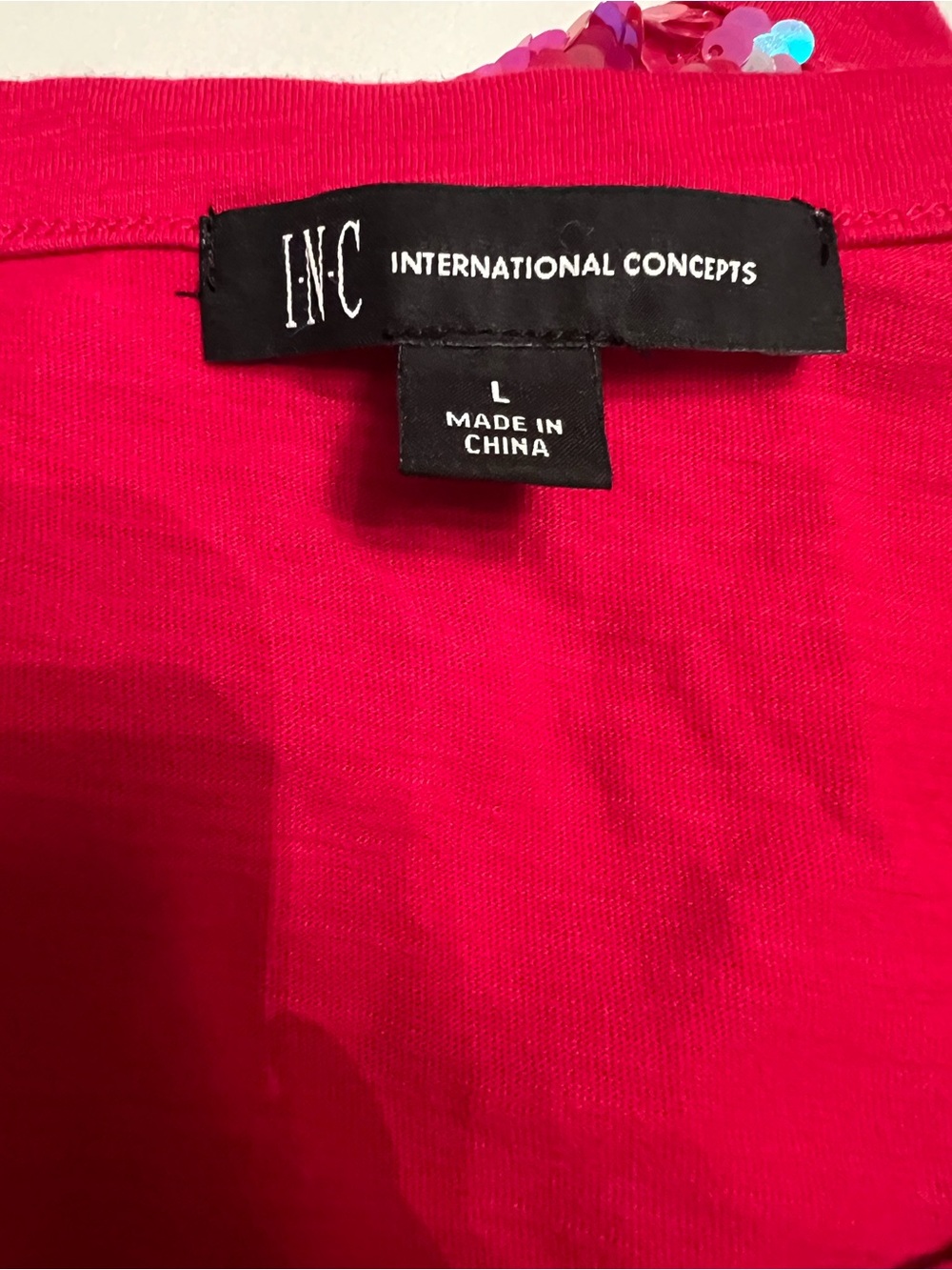 INC International Concepts Red Tee with Pink Sequin Cap Sleeves - NWOT - Picture 3 of 3